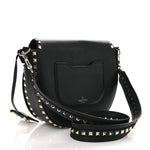 Grained Calfskin Rockstud Saddle Bag Black