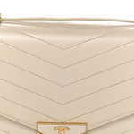Calfskin Chevron Quilted Large Medal Flap Light Beige