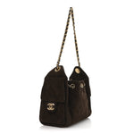 Suede Quilted Mini Chanel 25 Handbag Dark Brown