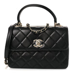 Lambskin Quilted Small Trendy CC Dual Handle Flap Bag Black