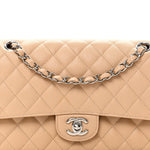 Caviar Quilted Medium Double Flap Beige