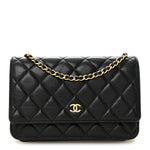 Lambskin Quilted Wallet On Chain WOC Black