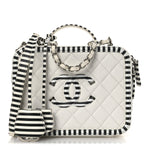 Caviar Quilted Striped Medium CC Filigree Vanity Case White Black