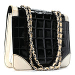 Lambskin Patent Chocolate Bar Flap Black White