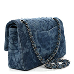 Denim Quilted Medium Camellia Flap Blue