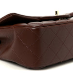 Lambskin Quilted Mini Top Handle Rectangular Flap Dark Brown