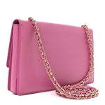 Printed Calfskin Vara Bow Chain Flap Crossbody Fuchsia