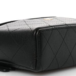 Goatskin Stitched Top Handle Slim Vanity With Chain Black