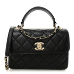 Lambskin Quilted Small Trendy CC Dual Handle Flap Bag Black