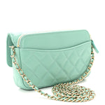 Caviar Quilted Flap Phone Holder With Chain Turquoise