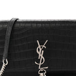 Calfskin Crocodile Embossed Kate Monogram Tassel Chain Wallet Black