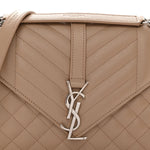 Grain De Poudre Textured Mixed Matelasse Medium Triquilt Monogram Satchel Dark Beige