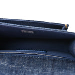 Denim Quilted Double You Card Holder On Chain Blue