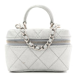 Metallic Caviar Quilted Mini Top Handle Vanity With Chain Silver