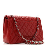 Caviar Quilted Jumbo Double Flap Dark Red