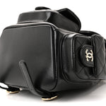 Shiny Caviar Quilted Small Duma Pockets Drawstring Backpack Black