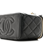 Lambskin Quilted Pearl Crush Small Vanity Case With Chain Black