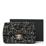 Tweed Sequin Small Single Flap Black Silvery Golden