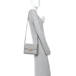 Pebbled Calfskin Medium Rockstud Flip Lock Crossbody Bag Pastel Grey