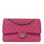 Iridescent Caviar Quilted Medium Double Flap Pink