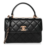 Lambskin Quilted Small Trendy CC Dual Handle Flap Bag Black