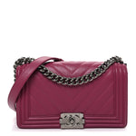 Lambskin Chevron Quilted Medium Boy Flap Dark Pink