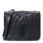 Crinkled Calfskin Matelasse Monogram Niki Chain Wallet Dark Smog