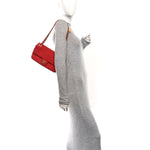 Wrinkled Lambskin Chevron Quilted Medium Flap Red