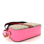 GG Supreme Monogram Textured Dollar Calfskin Web Ophidia Small Crossbody Bag Beige Ebony Fuchsia