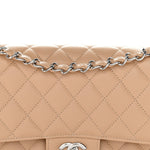 Caviar Quilted Medium Double Flap Beige
