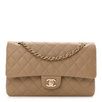 Caviar Quilted Medium Double Flap Dark Beige