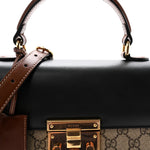 GG Supreme Monogram Calfskin Small Padlock Top Handle Bag Beige Black Cuir