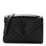 Grain De Poudre Textured Mixed Matelasse Triquilt Medium Monogram Monochrome Satchel Black