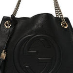Pebbled Calfskin Medium Soho Chain Shoulder Bag Black