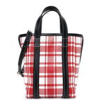 Calfskin Embossed Plaid North-South Small Barbes Shopper Tote Red