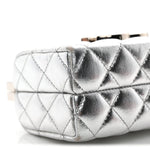 Metallic Calfskin Quilted Box Crossbody Silver