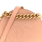 Glazed Calfskin Round As Earth Evening Bag Beige