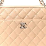 Shiny Lambskin Quilted Medium Camera Case Beige