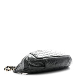 Crumpled Glazed Lambskin Quilted Waist Bag Fanny Pack Black