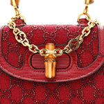 Moire Fabric Calfskin Rhinestone Monogram Monochrome Lizard Embossed Mini Bamboo 1947 Top Handle Chain Bag Red
