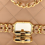 Shiny Aged Calfskin Quilted Clutch With Chain Dark Beige