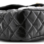 Shiny Crumpled Calfskin Quilted Wavy CC Hobo Black