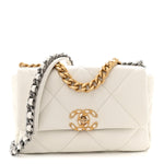 Goatskin Quilted Medium Chanel 19 Flap White