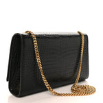 Calfskin Crocodile Embossed Medium Classic Monogram Kate Tassel Satchel Black