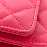 Lambskin Quilted Trendy CC Wallet On Chain WOC Dark Pink