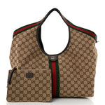 GG Monogram Web Large Giglio Tote Beige Brown