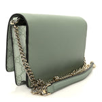 GG Supreme Monogram Textured Calfskin Emblem Wallet On Chain Sage Green