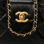 Shiny Aged Calfskin Quilted Mini Nano Kelly Shopper Black