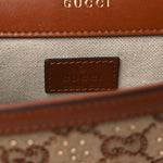 New Canvas Charisma Calfskin Crystal GG Monogram Mini Horsebit 1955 Shoulder Bag Camel Ebony