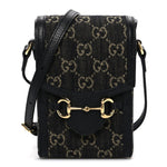 Jacquard Black Denim GG Monogram Textured Dollar Calfskin Mini Horsebit 1955 Crossbody Bag Black Ivory